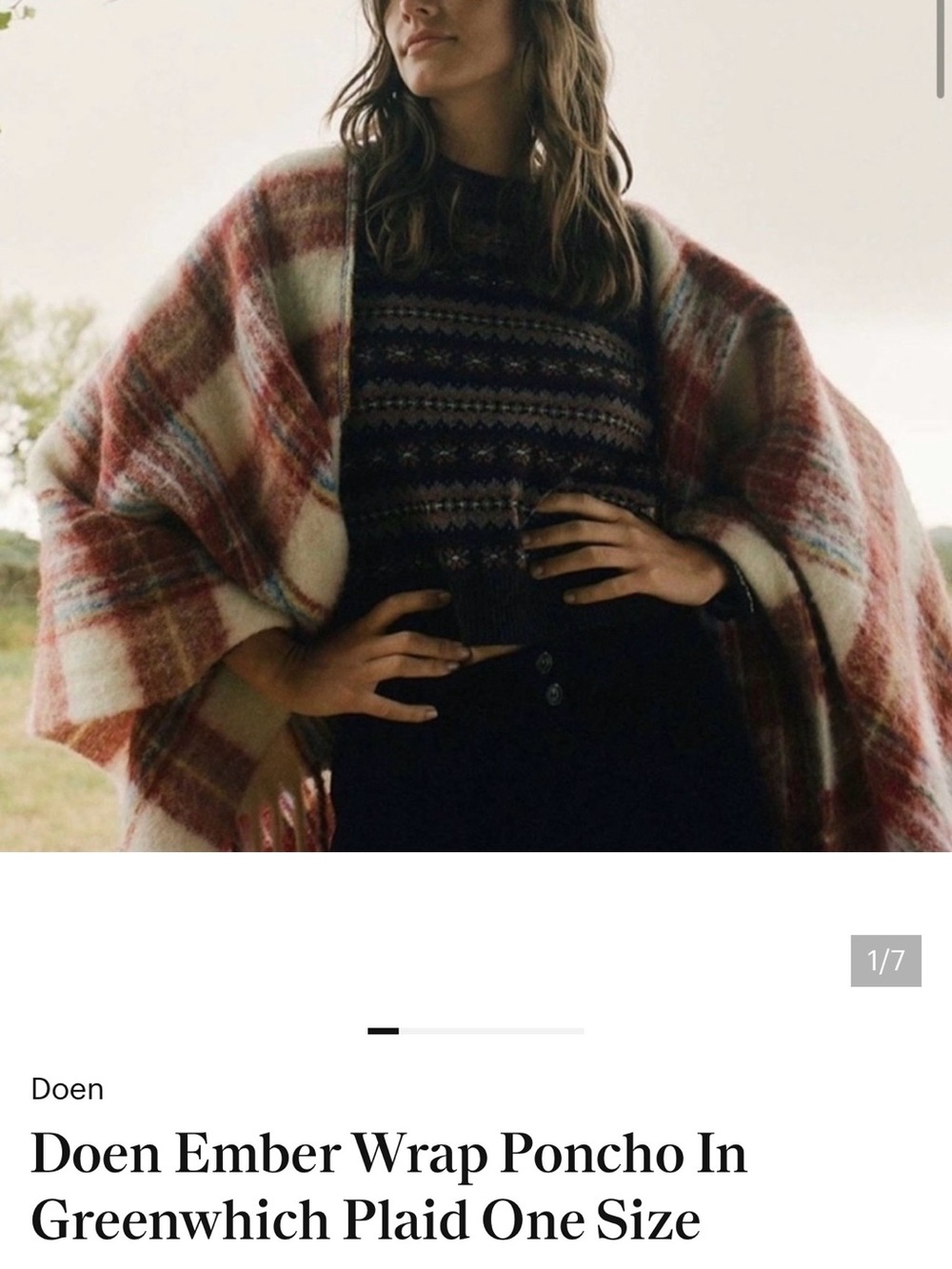 Doen Greenwich Plaid Wrap Poncho in Red and Cream